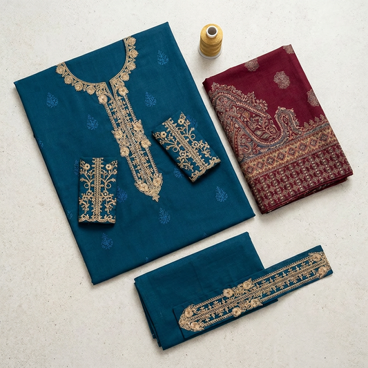 Blue Embroidered 3 Pcs Lawn Suit for Eid & Parties