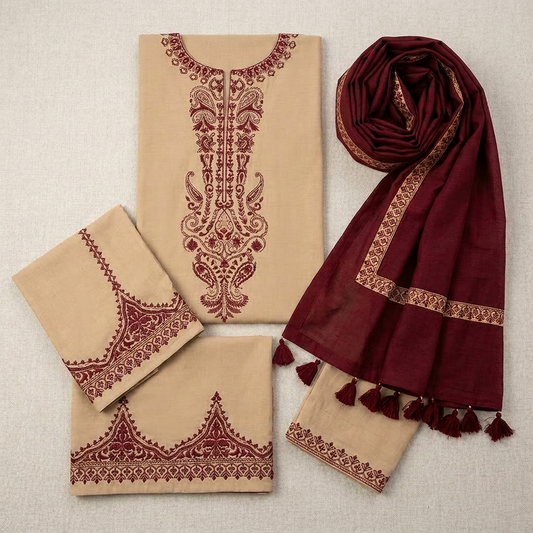 Eid Shaadi Suit Brown Lawn Embroidered 3-Piece Set