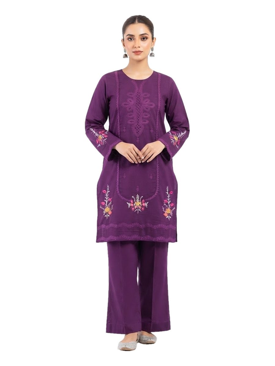 Purple Pink Embroidered 2 Pcs Stitched Dhanak Suit